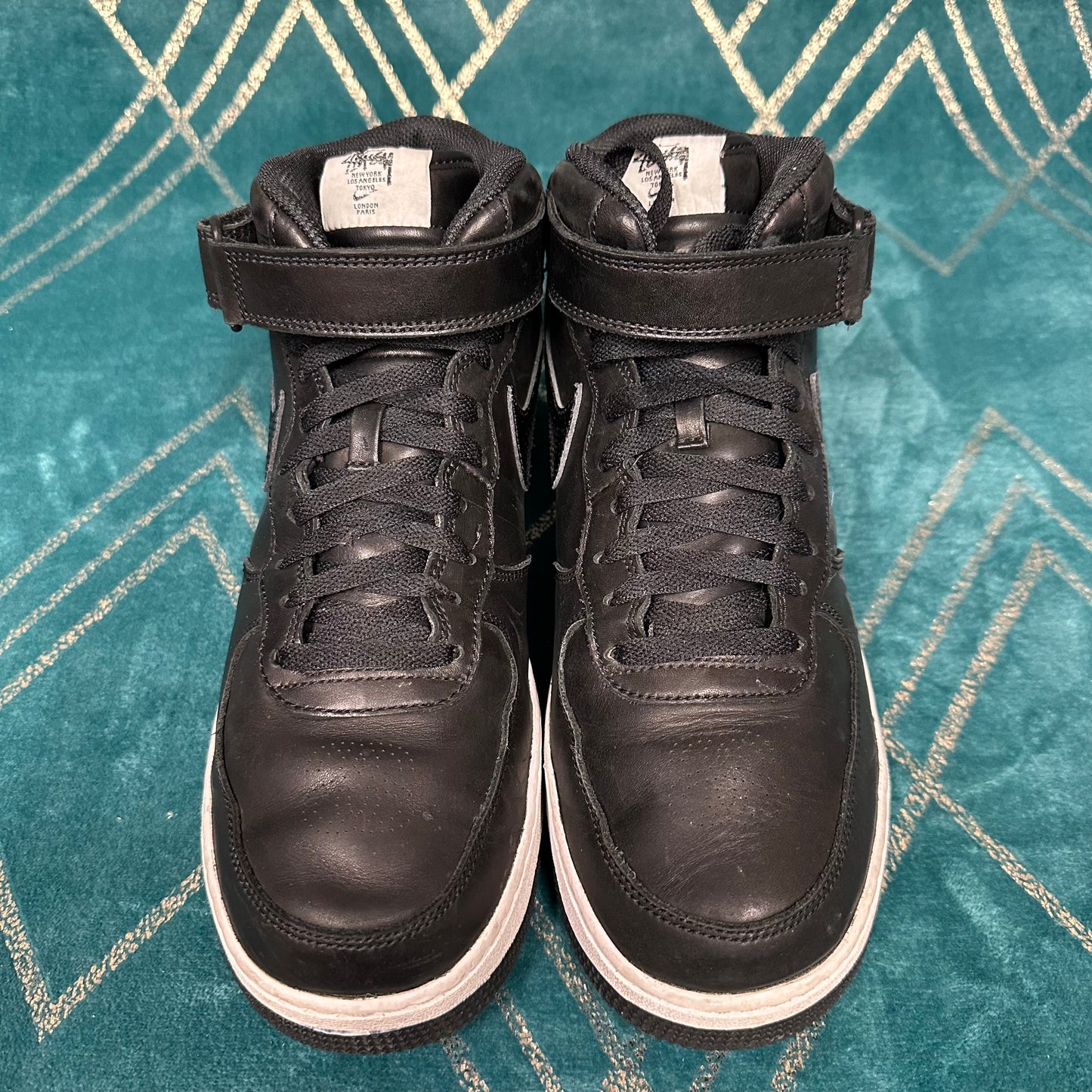 AIR FORCE 1 MID STUSSY BLACK UK9.5 *PRE-LOVED*